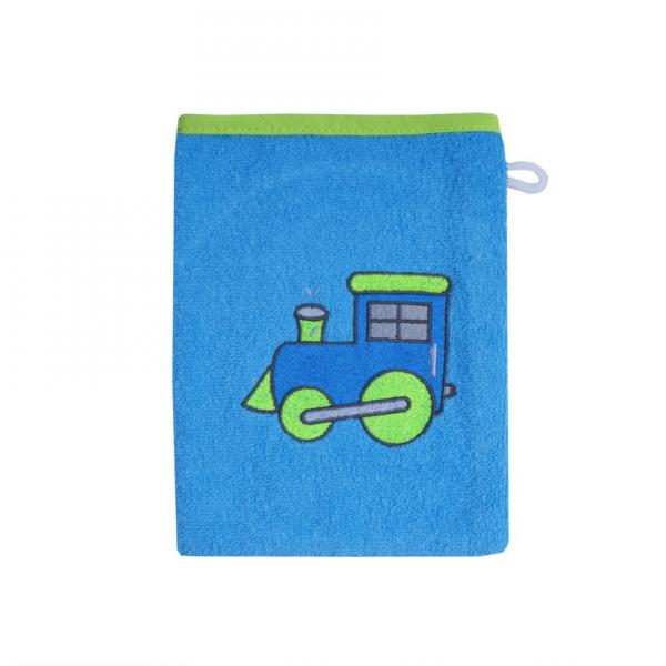 Baby Kapuzen-Badetuch und Waschhandschuh  mit Lok  ozean- Stickerei , -im Geschenkkarton